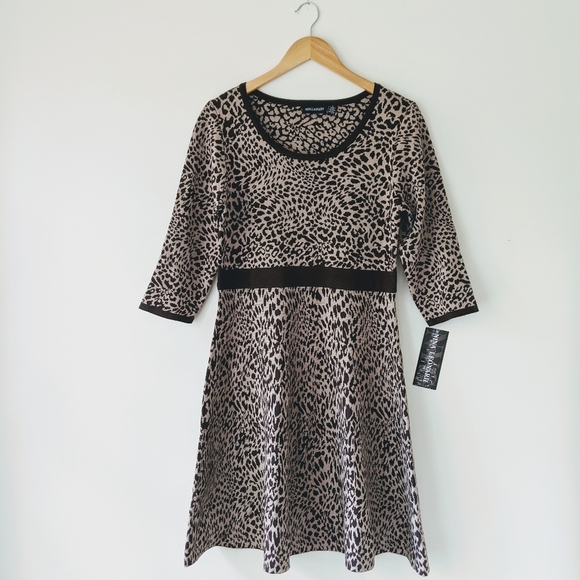 Nina Leonard Leopard Print Fit & Flare Knit Dress, L NWT - Picture 4 of 6